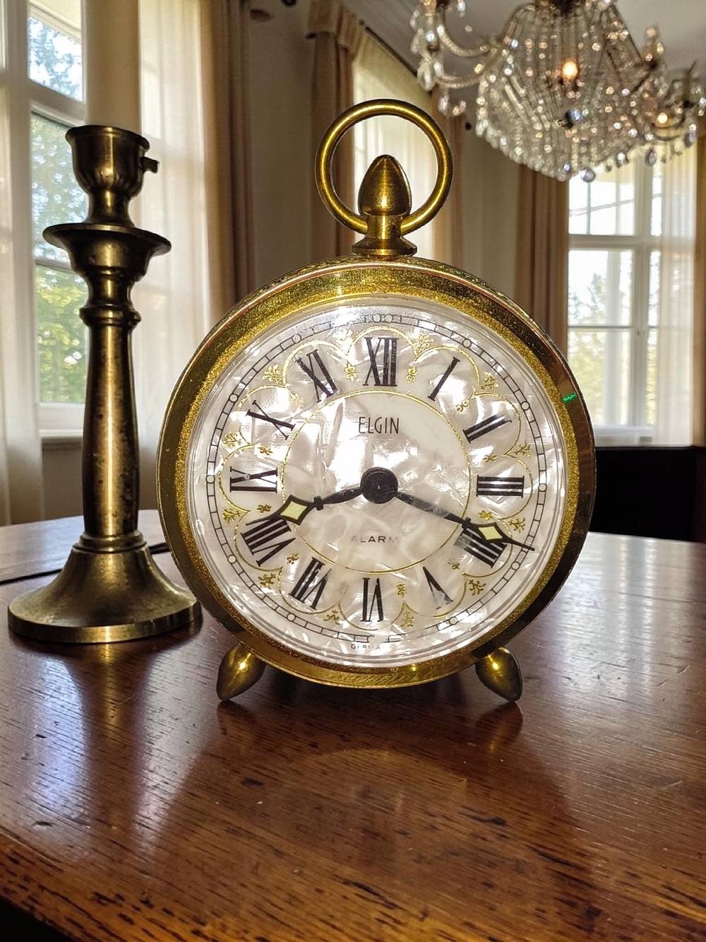 Vintage Elgin Germany Mother of Pearl Alarm Clock Working | Hollywood Regency
